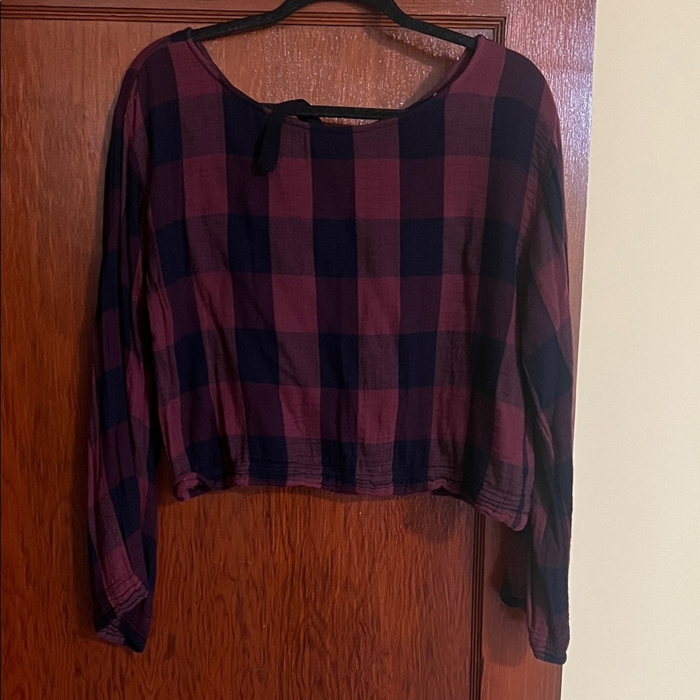 Cloth & Stone Purple and Black Checkered Blouse